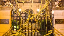 Community members and activists covered the governor's residence with police tape from the scene where Castile was killed.